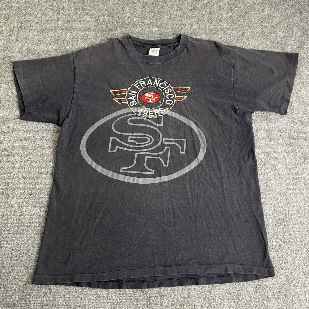 VTG Logo 7 San Francisco 49ers T-shirt Men's Size XL Faded Embroidered 90s Flaws